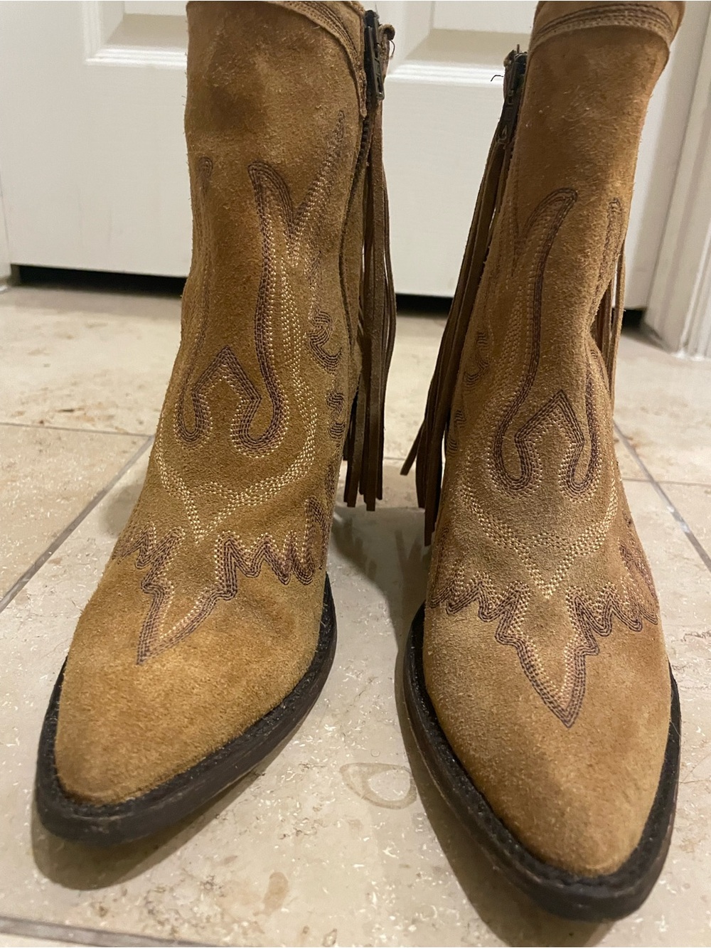 Suede Fringe Old Gringo Western Ankle Boots in Tan